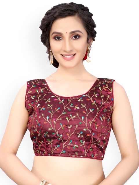 

Nimayaa Maroon & Blue Embroidered Padded Silk Blend Saree Blouse