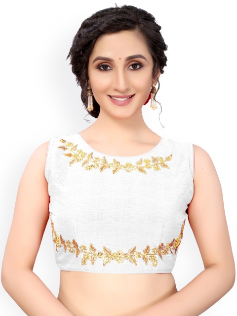 

Nimayaa White & Gold-Coloured Embroidered Readymade Saree Blouse