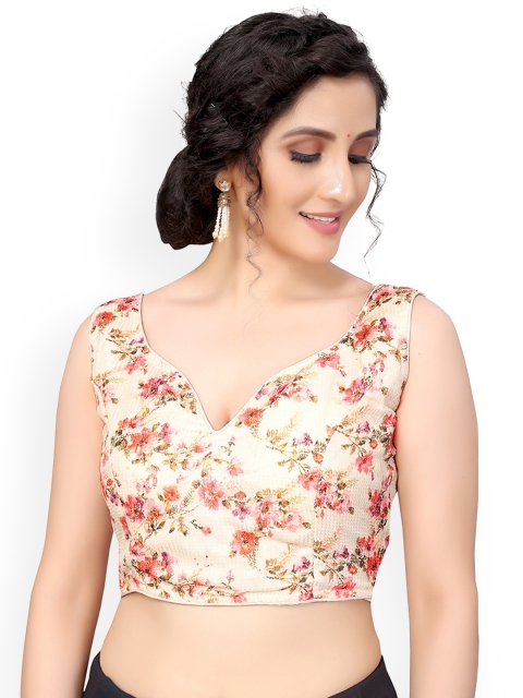 

Nimayaa Cream-Coloured & Pink Embellished Saree Blouse