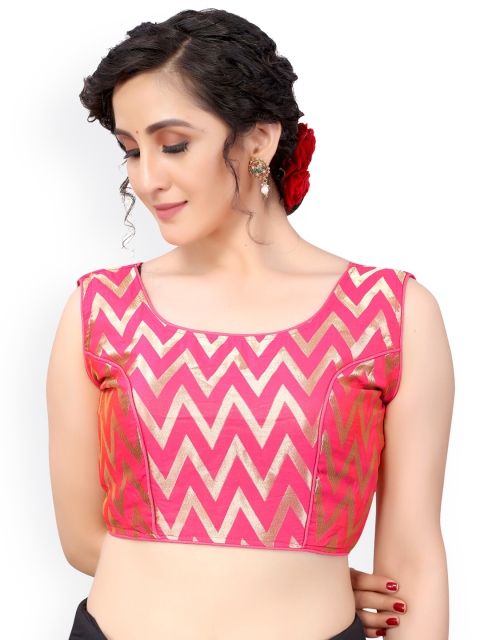 

Nimayaa Pink & Gold-Coloured Printed Readymade Saree Blouse