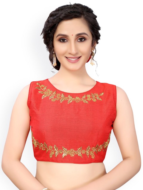 

Nimayaa Red & Gold-Coloured Embroidered Readymade Saree Blouse