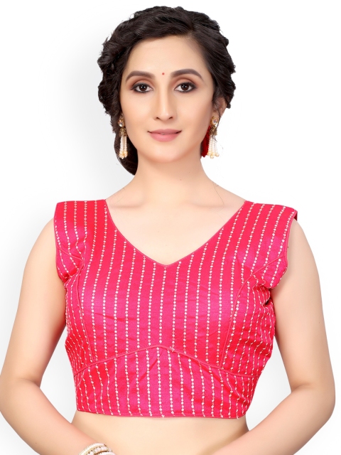 

Nimayaa Women Pink & Gold-Coloured Embroidered Readymade Saree Blouse