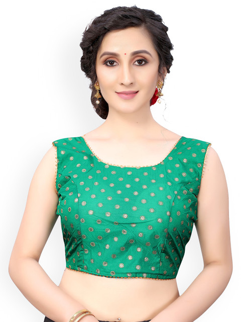 

Nimayaa Green & Gold-Coloured Printed Readymade Saree Blouse