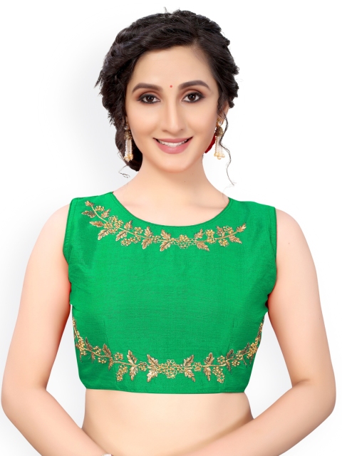 

Nimayaa Green & Gold-Coloured Embroidered Readymade Saree Blouse