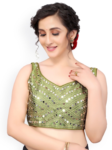 

Nimayaa Green & Gold-Coloured Embroidered Readymade Saree Blouse