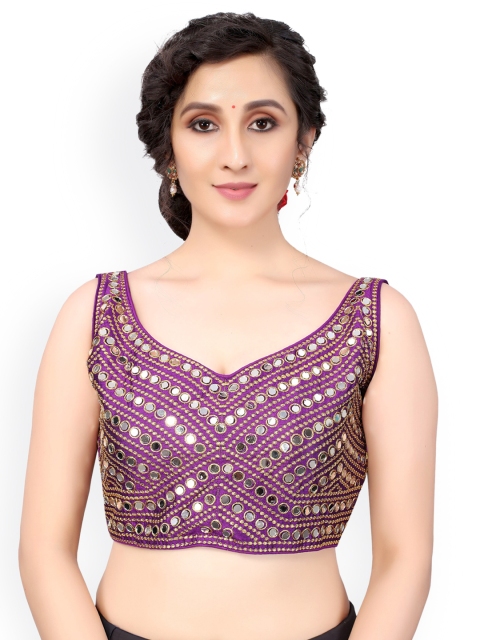 

Nimayaa Purple & Gold-Coloured Embroidered Readymade Saree Blouse