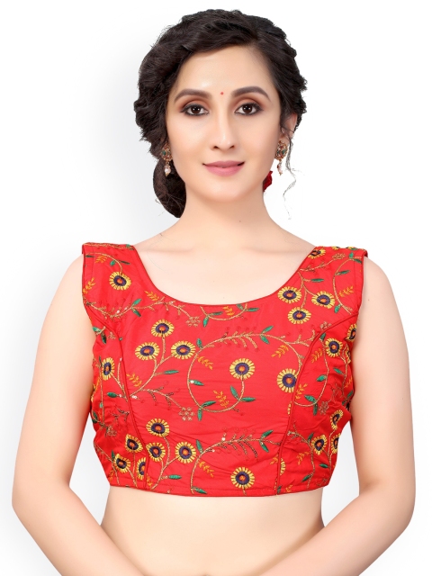 

Nimayaa Red & Yellow Embroidered Readymade Saree Blouse