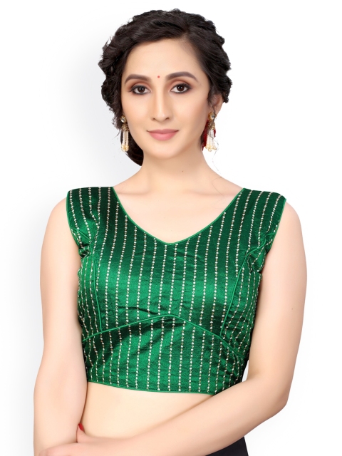 

Nimayaa Green & Gold-Coloured Embroidered Readymade Saree Blouse