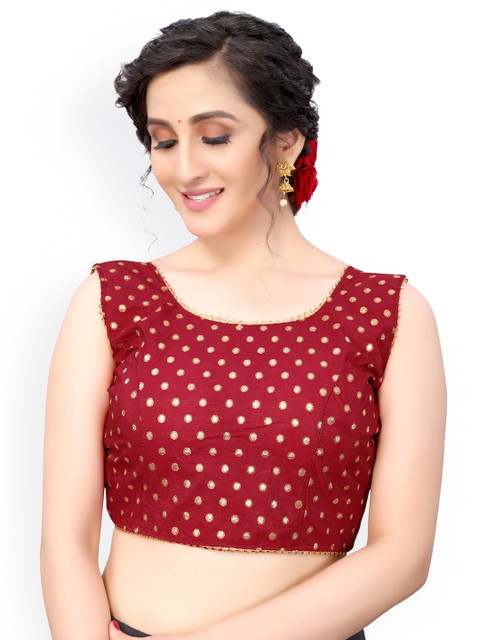 

Nimayaa Women Maroon & Gold-Coloured Printed Silk Blend Padded Readymade Saree Blouse