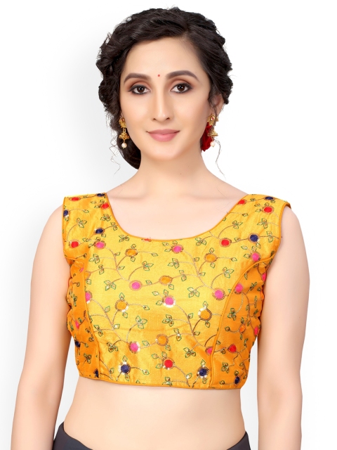 

Nimayaa Mustard Yellow & Pink Embroidered Readymade Padded Saree Blouse
