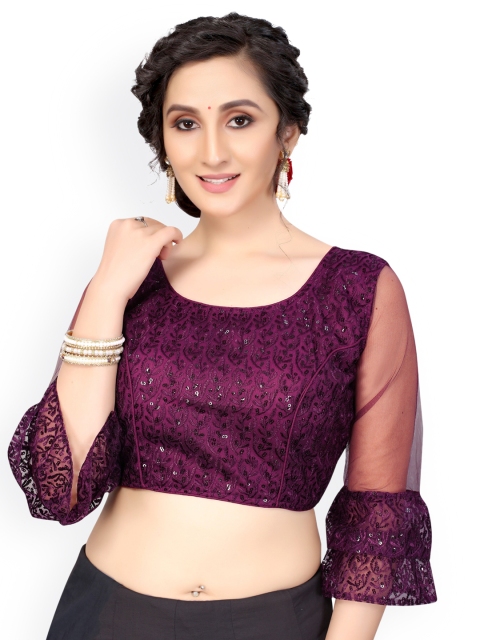 

Nimayaa Purple Embroidered Readymade Saree Blouse