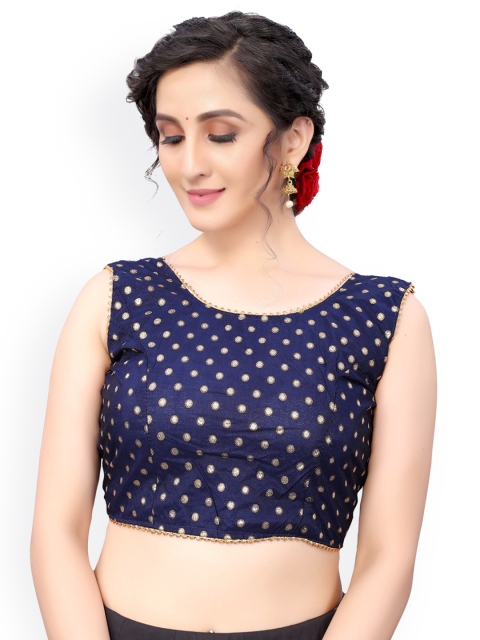 

Nimayaa Navy Blue & Gold-Coloured Embroidered Saree Blouse