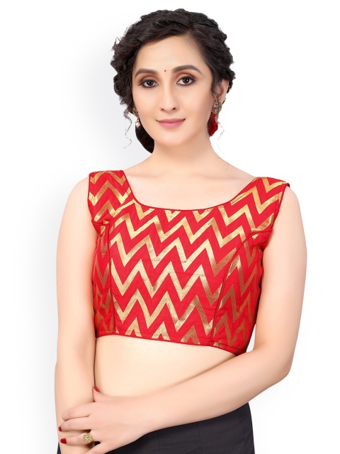 

Nimayaa Red & Gold-Coloured Embroidered Readymade Saree Blouse