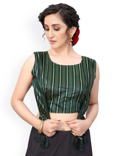 

Nimayaa Green & Gold-Coloured Printed Readymade Saree Blouse