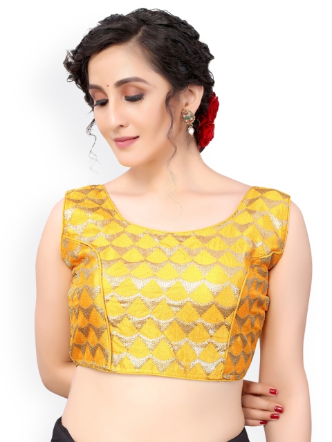 

Nimayaa Mustard Yellow & Gold-Coloured Embroidered Readymade Padded Saree Blouse