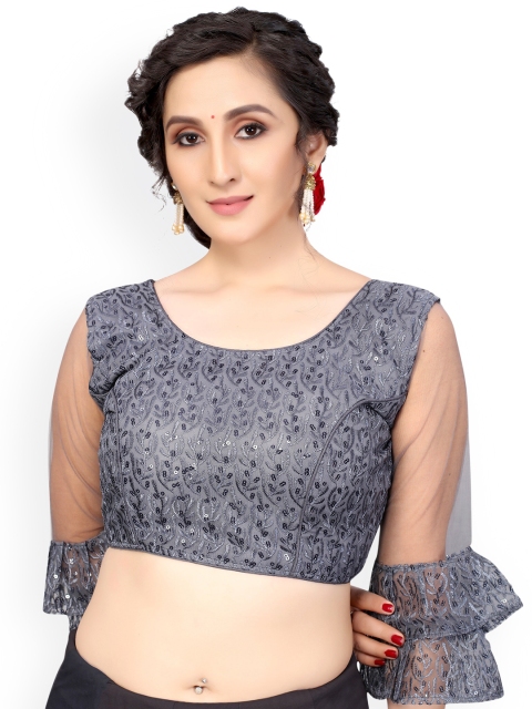 

Nimayaa Grey Embroidered Padded Saree Blouse