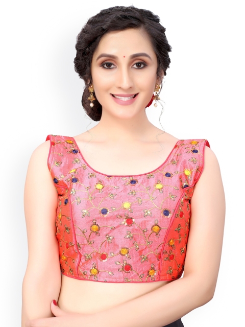 

Nimayaa Pink & Red Embroidered Readymade Saree Blouse
