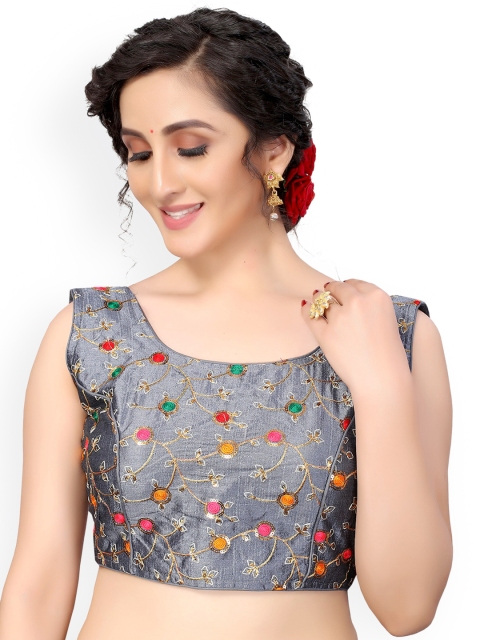 

Nimayaa Grey & Red Embroidered Saree Blouse