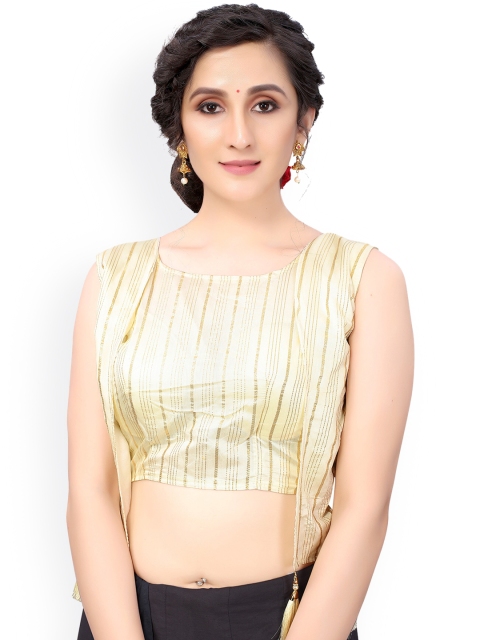 

Nimayaa Off White & Gold-Coloured Printed Readymade Padded Saree Blouse