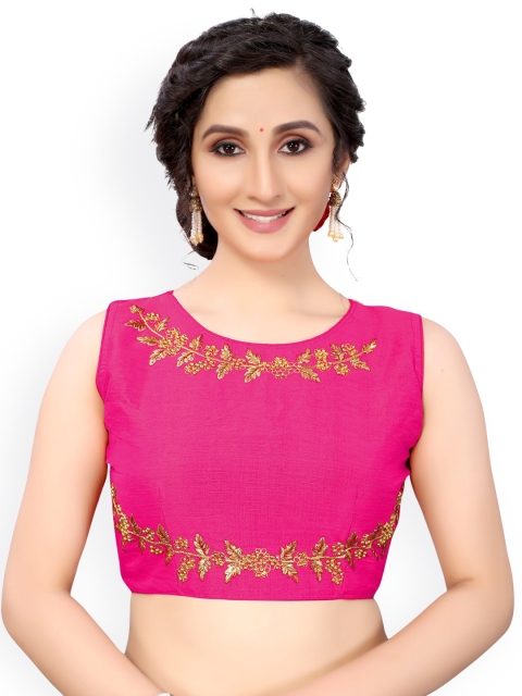 

Nimayaa Pink & Gold-Coloured Embroidered Readymade Saree Blouse