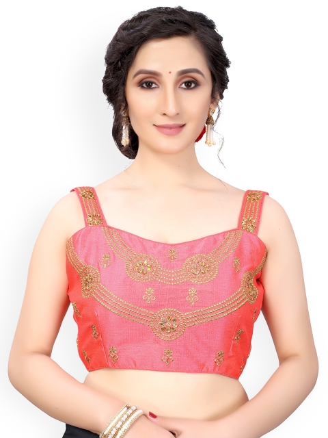 

Nimayaa Pink & Golden Embroidered Readymade Saree Blouse