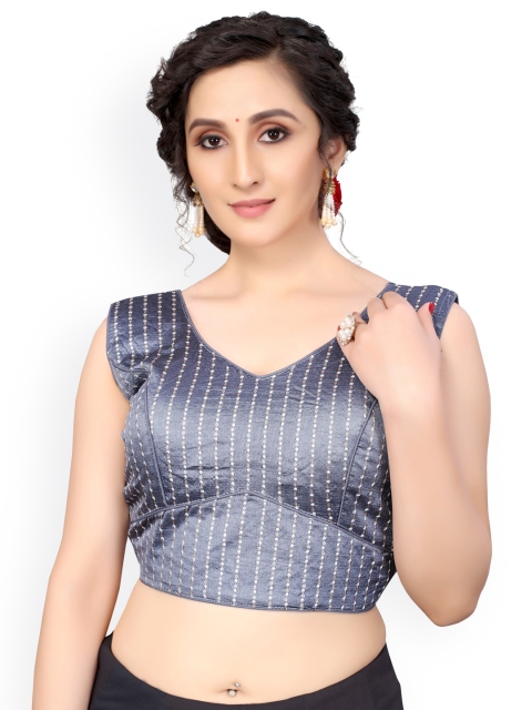 

Nimayaa Grey & Gold-Coloured Embroidered Readymade Saree Blouse