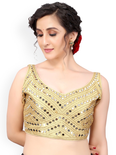 

Nimayaa Gold-Coloured Embroidered Readymade Saree Blouse