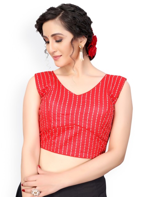 

Nimayaa Red Embroidered Padded Silk Saree Blouse