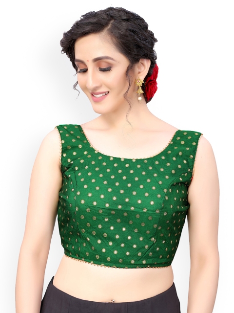 

Nimayaa Green & Gold-Coloured Printed Readymade Saree Blouse
