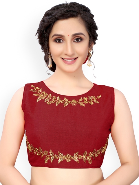 

Nimayaa Maroon & Gold-Coloured Embroidered Readymade Saree Blouse