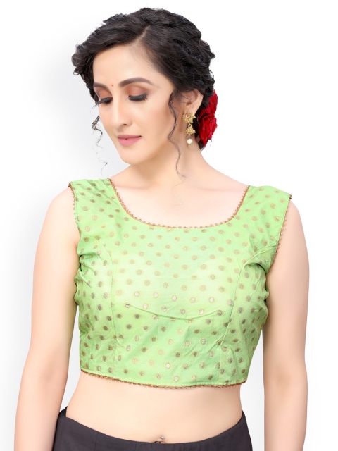 

Nimayaa Green & Gold-Coloured Printed Readymade Saree Blouse