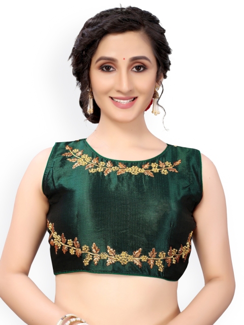 

Nimayaa Green & Gold-Coloured Embroidered Readymade Saree Blouse