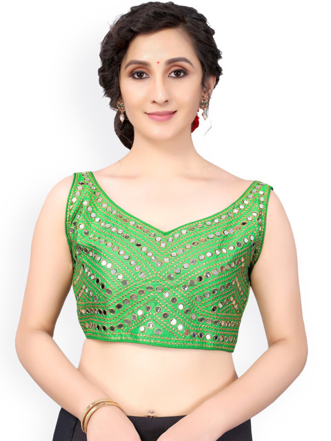 

Nimayaa Green & Gold-Coloured Embroidered Readymade Saree Blouse