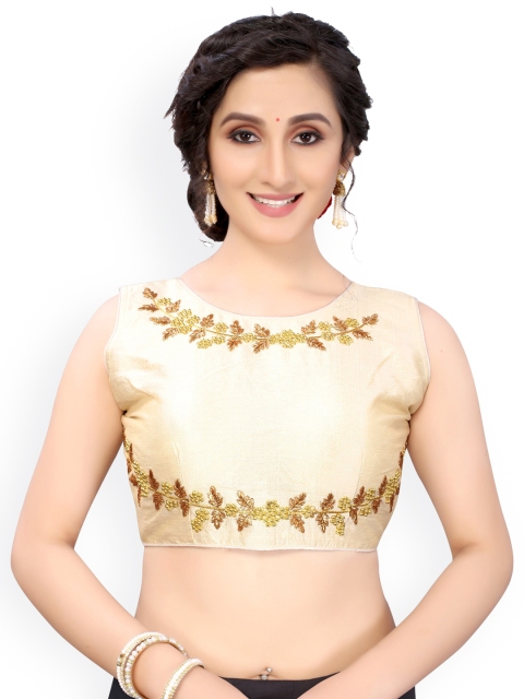 

Nimayaa Cream-Coloured & Gold-Coloured Embroidered Readymade Saree Blouse