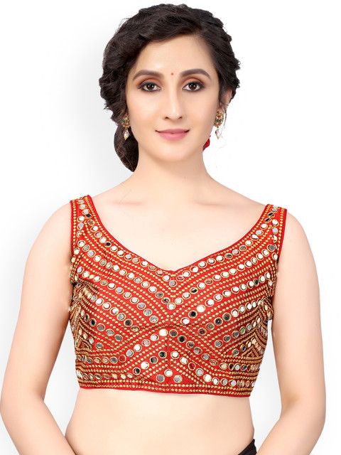 

Nimayaa Maroon & Golden Mirrorwork Embroidered Saree Blouse