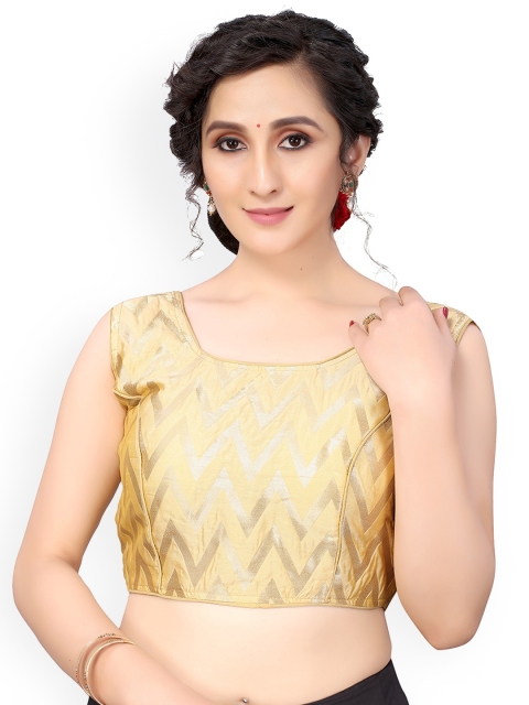 

Nimayaa Beige & Gold-Coloured Printed Readymade Saree Blouse