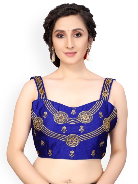 

Nimayaa Blue & Gold-Coloured Embroidered Readymade Saree Blouse