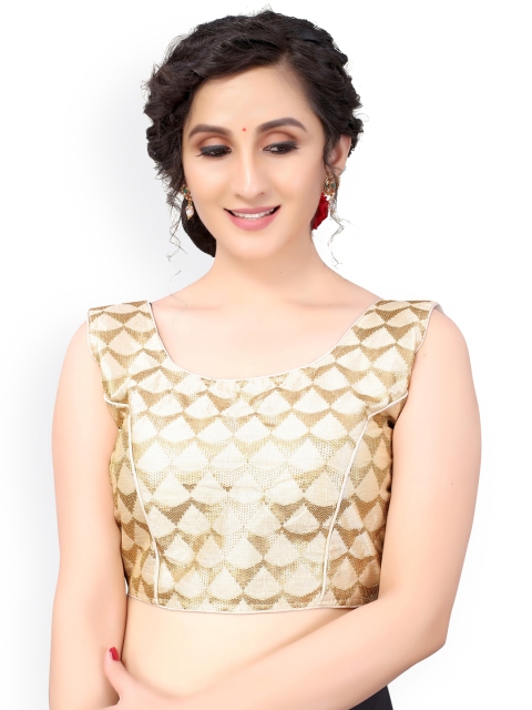 

Nimayaa Off-White & Golden Embroidered Padded Silk Blend Saree Blouse