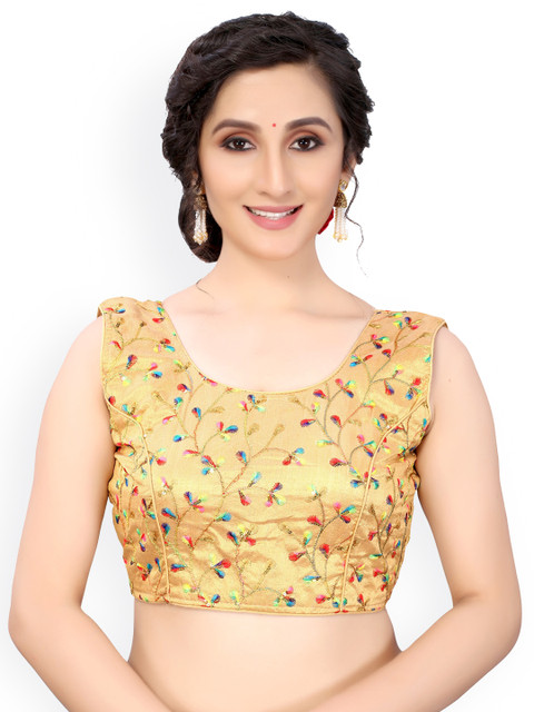 

Nimayaa Gold-Coloured & Pink Embroidered Saree Blouse