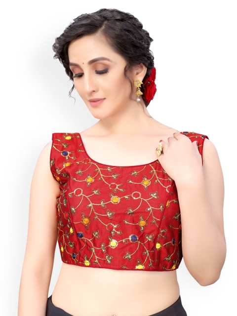 

Nimayaa Maroon & Blue Embroidered Readymade Saree Blouse