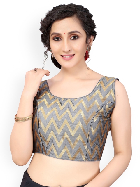 

Nimayaa Women Grey & Gold Printed Readymade Saree Blouse