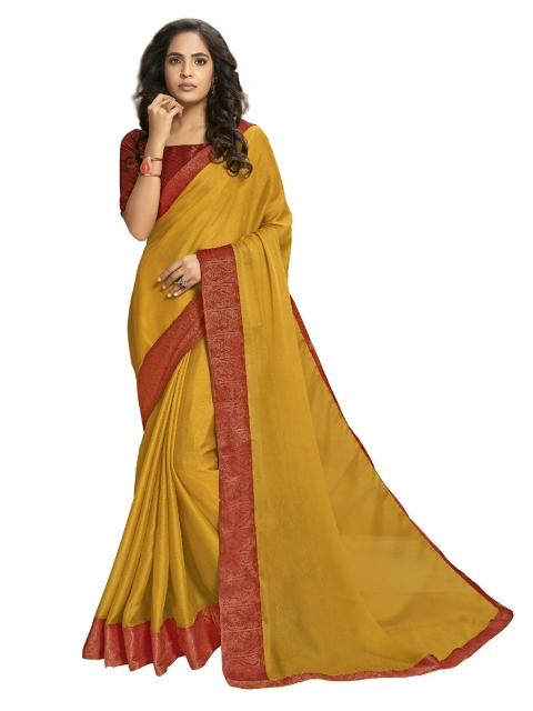 

UNITED LIBERTY Mustard & Red Zari Art Silk Saree