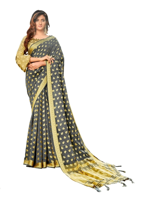 

UNITED LIBERTY Grey & Gold-Toned Ethnic Motifs Zari Saree