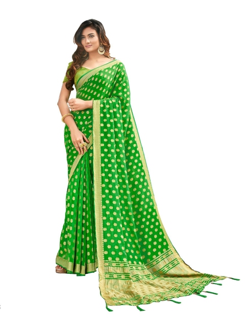 

UNITED LIBERTY Green Ethnic Motifs Zari Block Print Saree