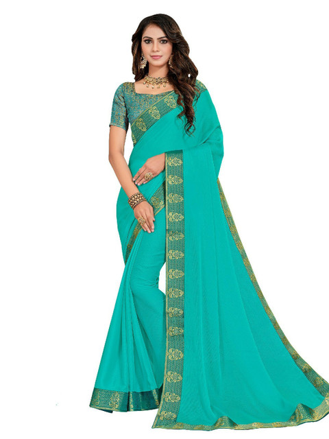 

UNITED LIBERTY Teal & Yellow Woven Design Art Silk Saree