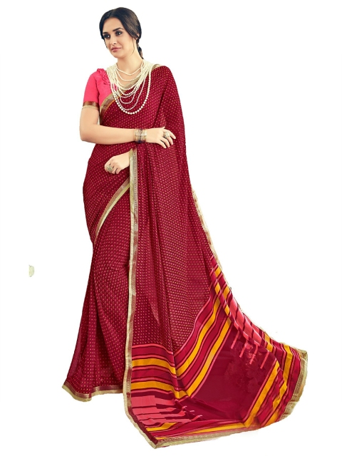 

UNITED LIBERTY Maroon & Gold-Toned Block Print Saree