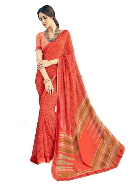 

UNITED LIBERTY Orange Printed Saree