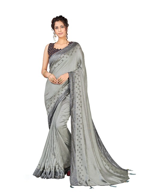 

UNITED LIBERTY Grey Art Silk Saree