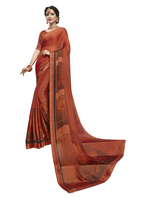 

UNITED LIBERTY Brown Printed Art Silk Saree