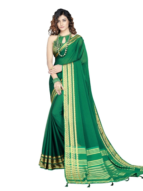 

UNITED LIBERTY Green & Golden Zari Art Silk Block Print Saree